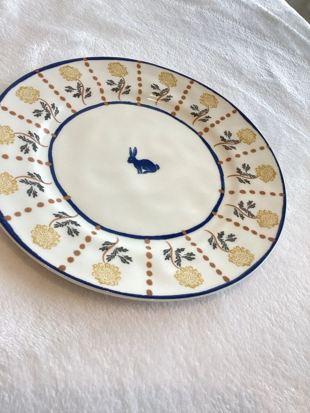 Anthropologie Mille Stoneware Plate Side Dessert New Farm Bunny Blue 8.25”